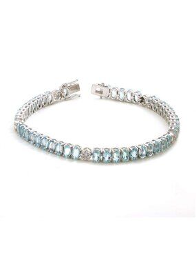 Aquamarine & Diamond 14K (Custom) White Gold Tennis Bracelet